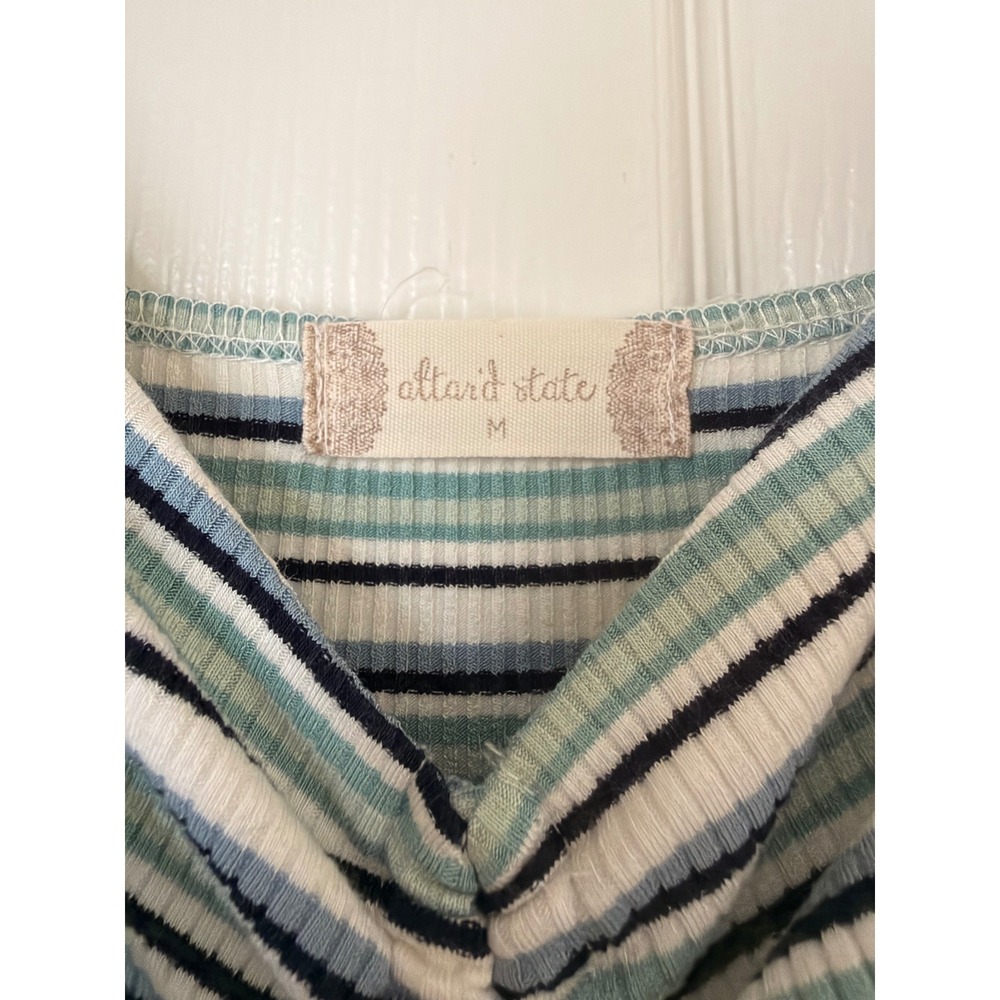 Altar'd State Striped Ribbed Knit Cinch Bust Mini Dress Blue Green White Medium - Picture 2 of 4
